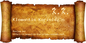 Klementis Koriolán névjegykártya